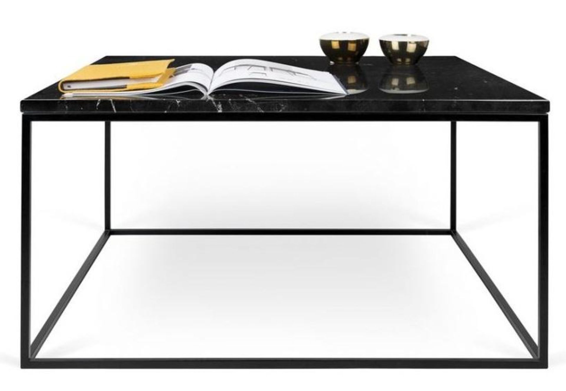 1 x Black Marquina Marble-topped 75cm Contemporary Coffee Table With A Black Lacquered Steel Base - - Image 2 of 3