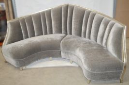 1 x Christopher Guy 2-Section, Bespoke C-Shaped Sofa Banquet Seating In A Rich Grey Velvet