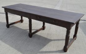 1 x Sturdy 2.5 Metre Solid Wood Dining Table With 2 Drawers In A Dark Stain - Dimensions: H88 x W250