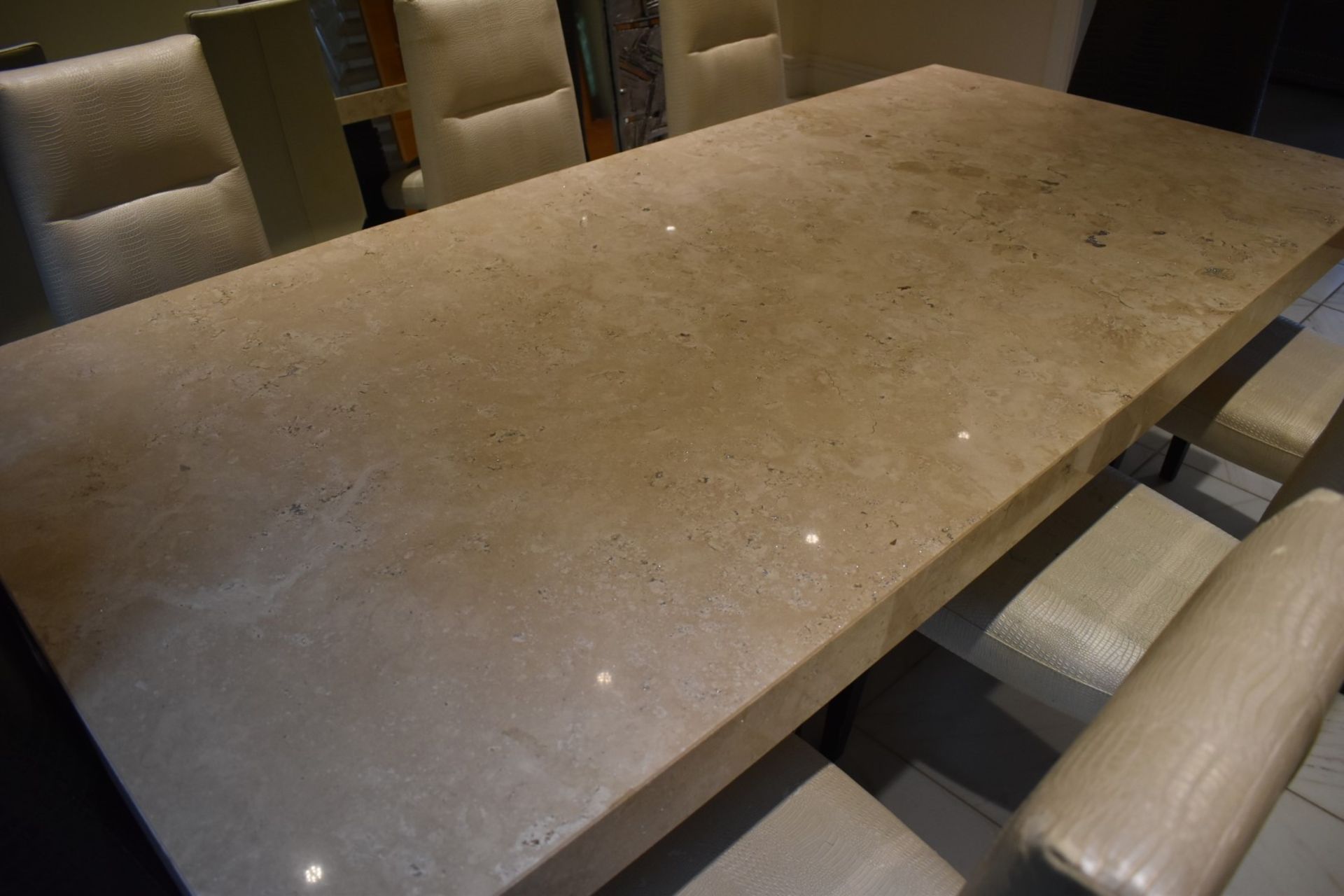 1 x Designer Dining Table by Stone Italia - Gorgeous Tivoli Silver Travertine Stone Table Top With - Image 2 of 10