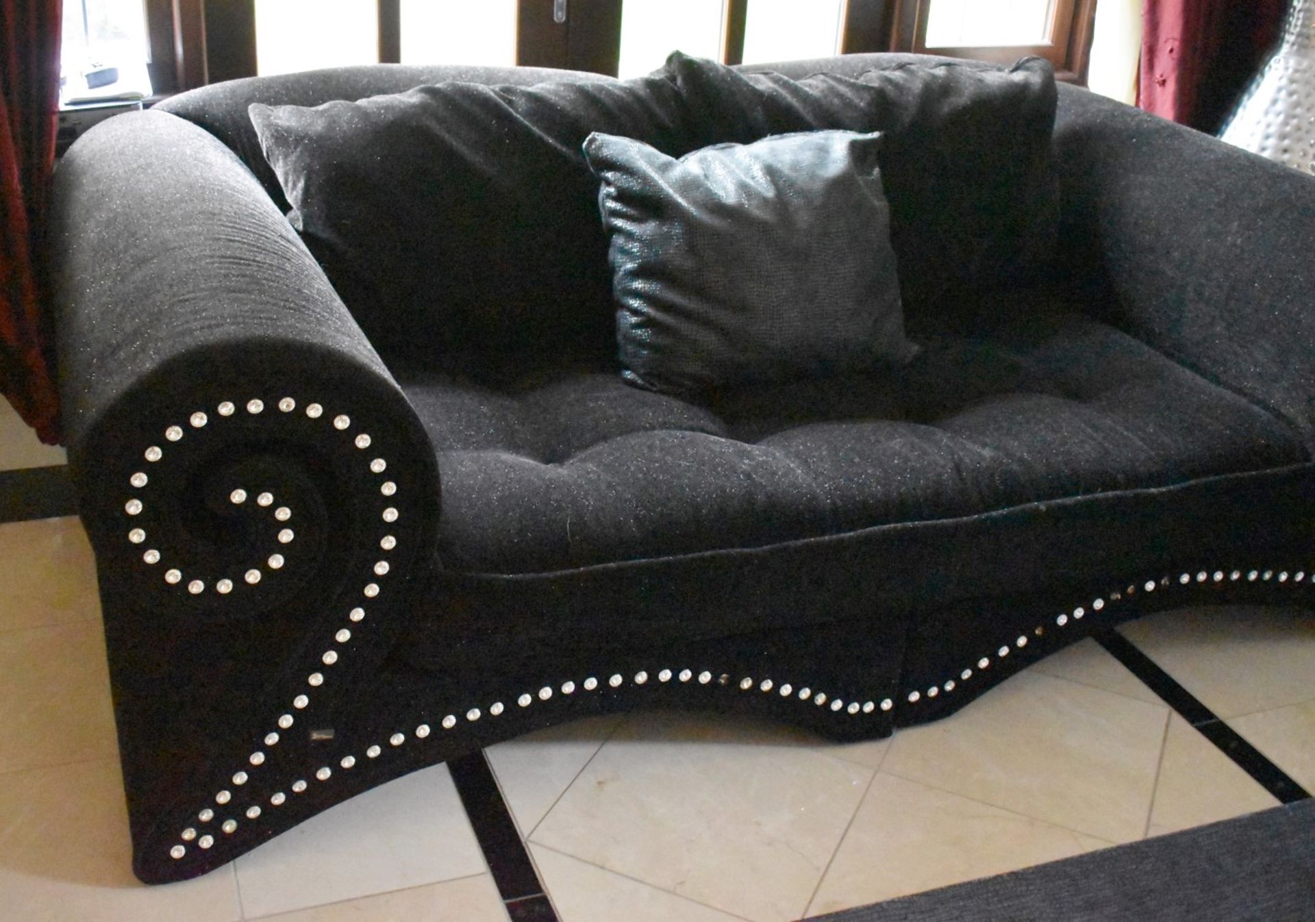 1 x Bretz Mammut Sofa Upholstered in Speckled Black Fabric - Features Large Scroll Arms, Faux - Image 9 of 12