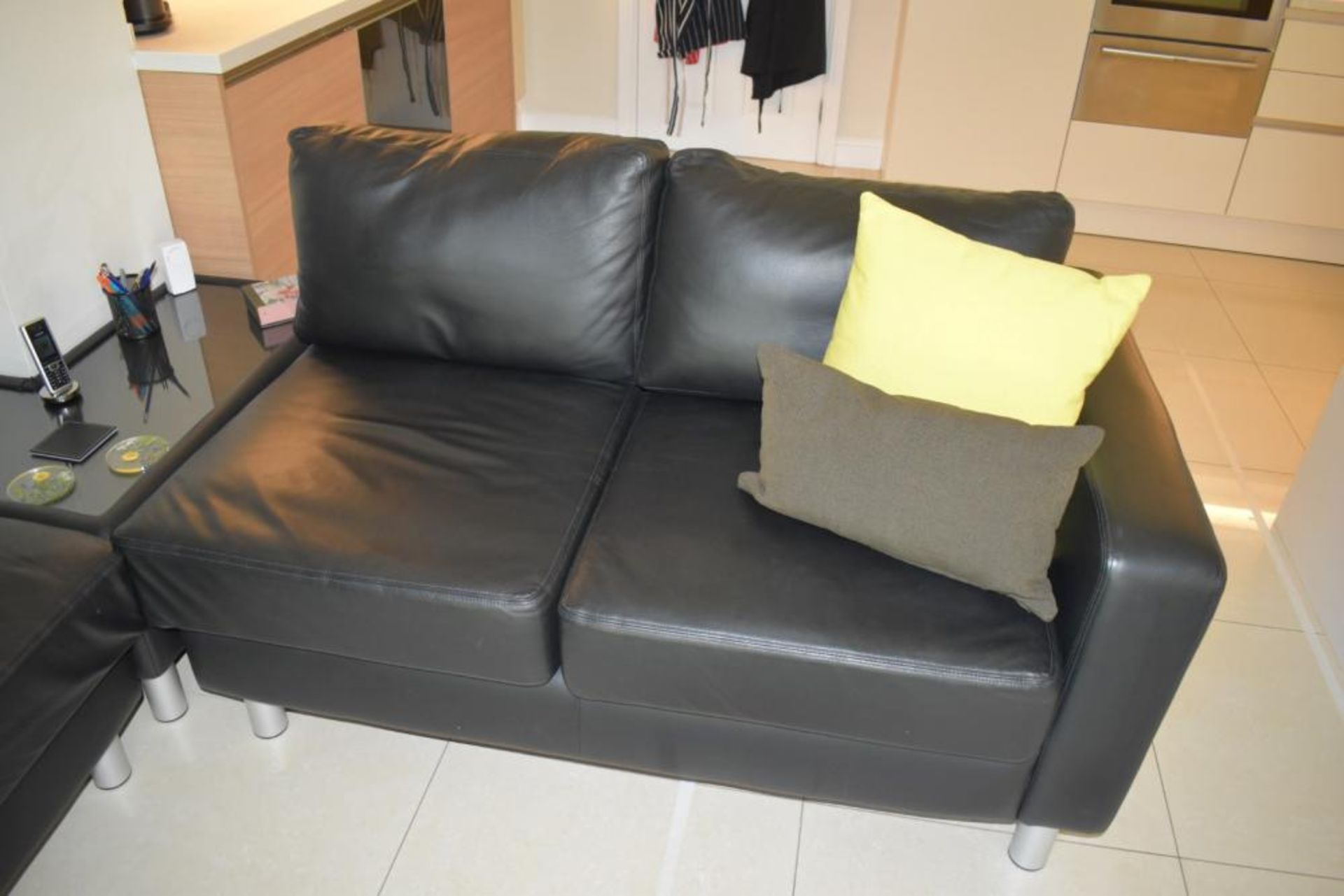 1 x Saxon Bespoke Corner Sofa Upholstered in Genuine Black Leather - Three-Piece Contemporary Design - Image 3 of 14