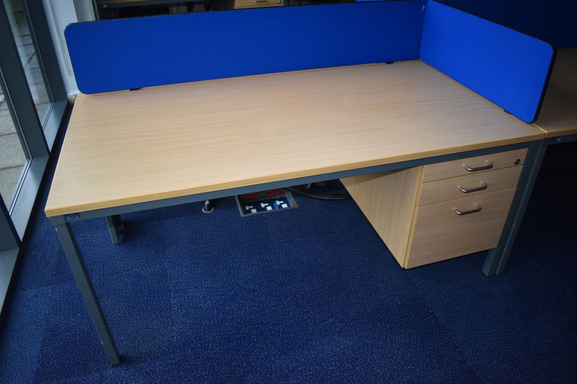 7 x Beech Office Desks With Integrated Drawer Pedestals and Privacy Partitions - Size of Each Desk - Image 5 of 10
