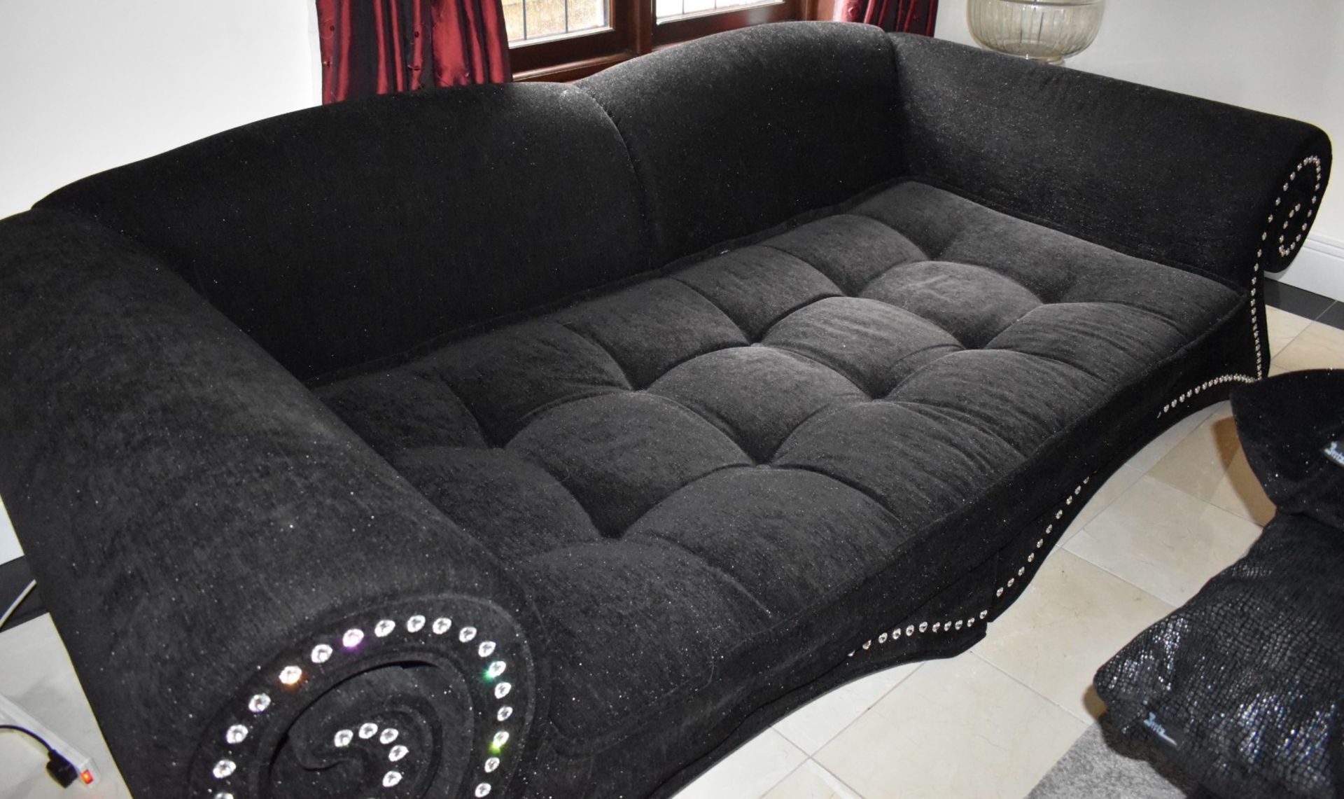 1 x Bretz Mammut Sofa Upholstered in Speckled Black Fabric - Features Large Scroll Arms, Faux - Image 3 of 13