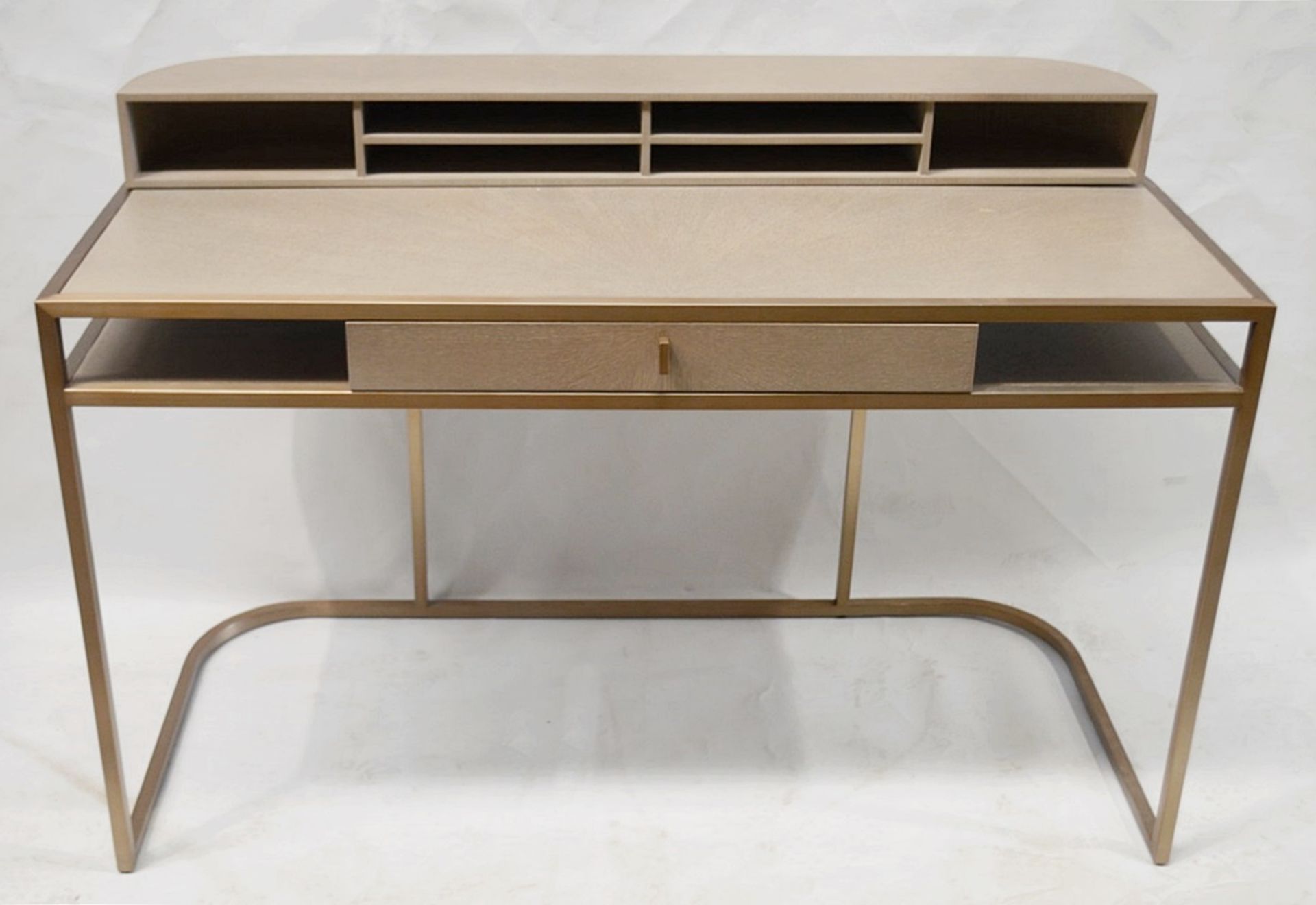 1 x EICHHOLTZ 'Highland' Designer Desk With Washed Oak And Brushed Brass Finishes - Ex-Display - - Image 5 of 12