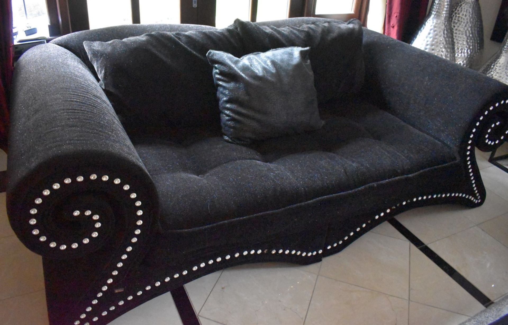 1 x Bretz Mammut Sofa Upholstered in Speckled Black Fabric - Features Large Scroll Arms, Faux - Image 7 of 12