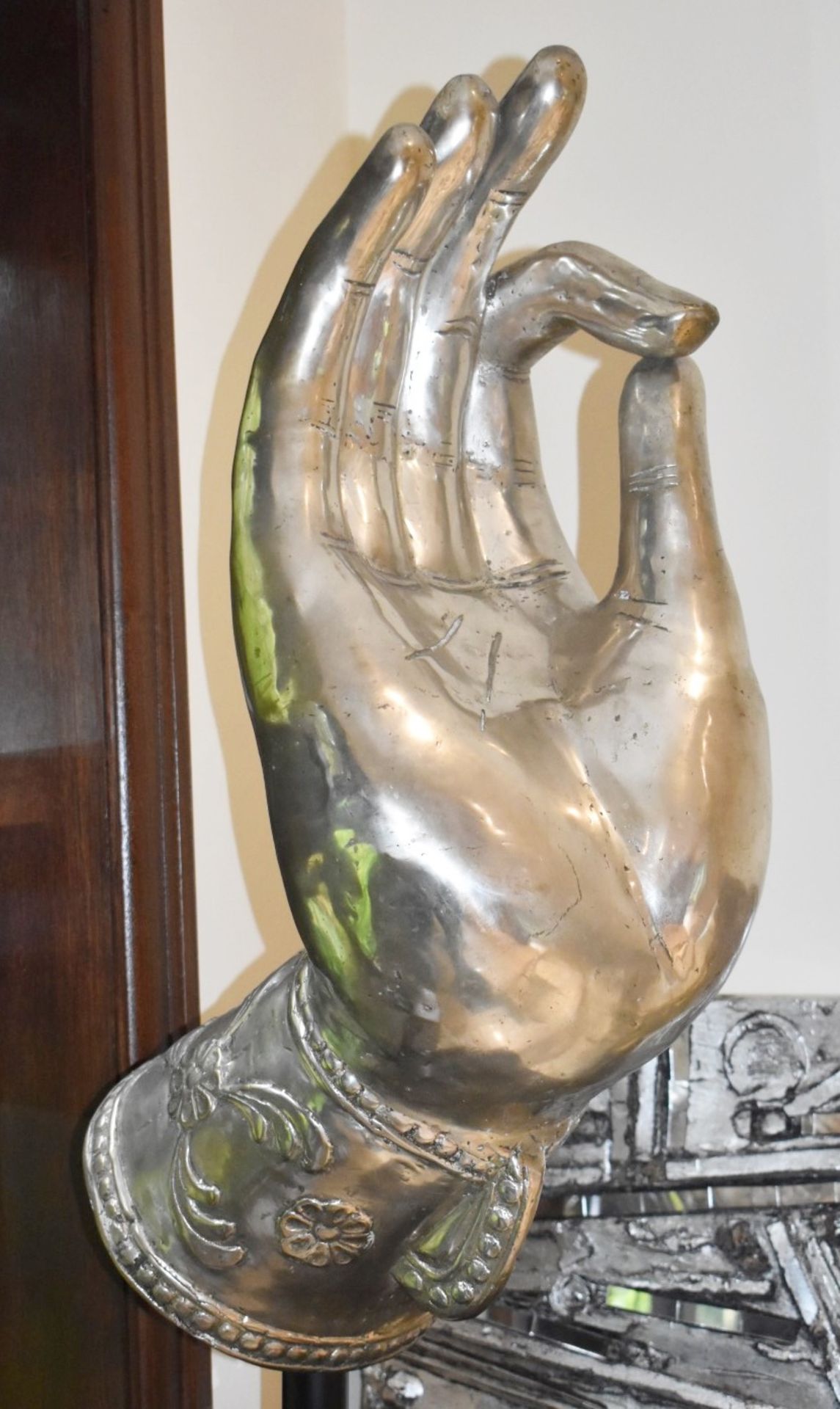 1 x Large Decorative Polished Metal Vitarka Mudra Buddha Hand - Beautifully Hand Crafted and