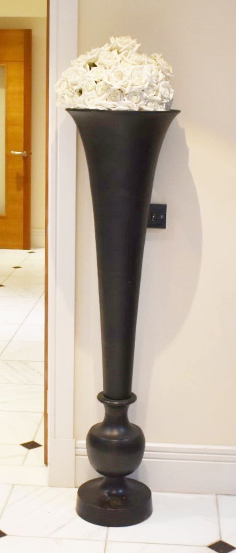 Pair of Tall Trumpet Style Vases - Approx 5.5ft Tall - Metal Vases Finished in Black With Artificial - Image 8 of 8