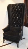 1 x Chesterfield Style Tall Wingback Armchair Upholstering in Black Velvet With Faux Crystal Studs