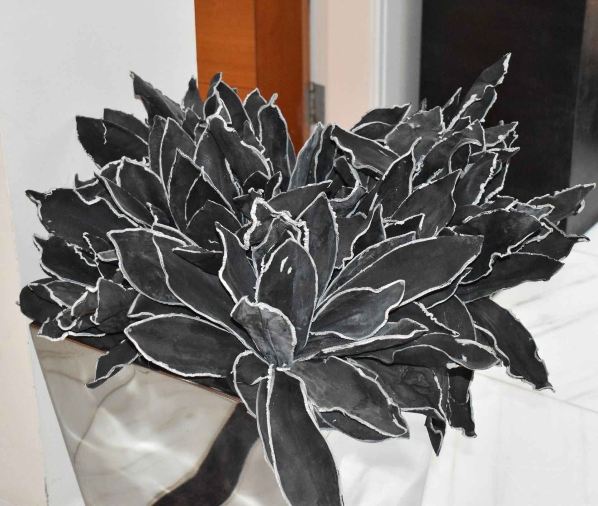 Pair of Decoration Chome Planters With Artificial Black Leaf Plants - Ideal For The Contemporary - Image 5 of 7