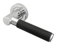 2 x Pairs Of Frelan Architectural Hardware Products Square Rose Black leather Door Handles - Chrome