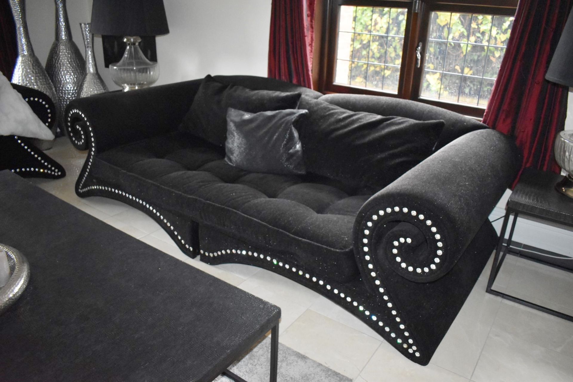 1 x Bretz Mammut Sofa Upholstered in Speckled Black Fabric - Features Large Scroll Arms, Faux - Image 2 of 13