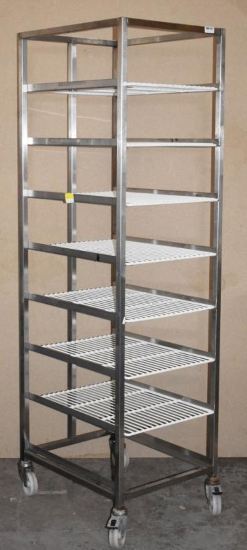 1 x Stainless Steel 8 Tier Mobile Shelf Unit For Commercial Kitchens With White Coated Wire Shelves