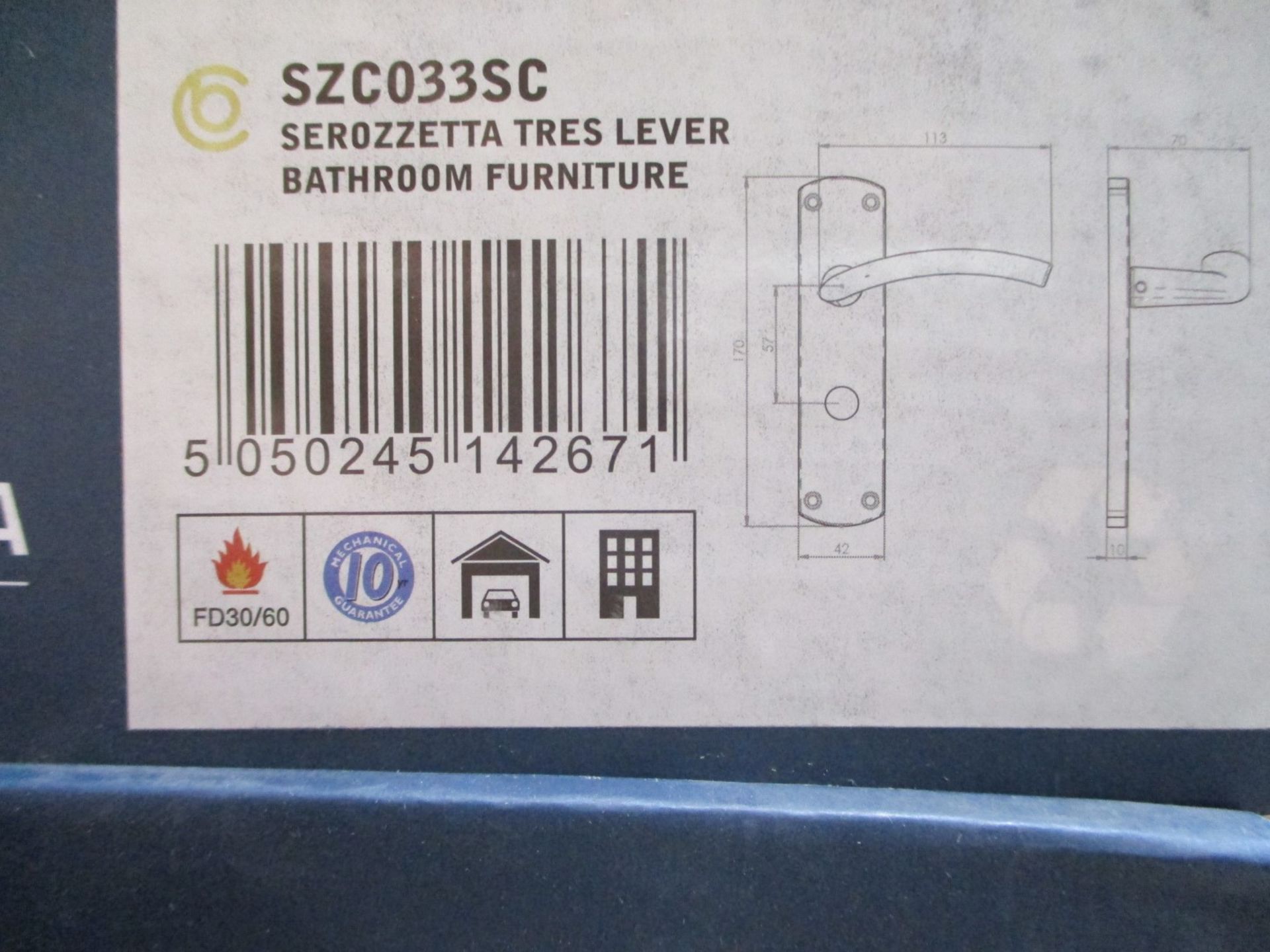2 x Pairs Serozzetta Tres Internal Bathroom Door Handle Levers on Backplates in Satin Chrome - Brand - Image 2 of 4