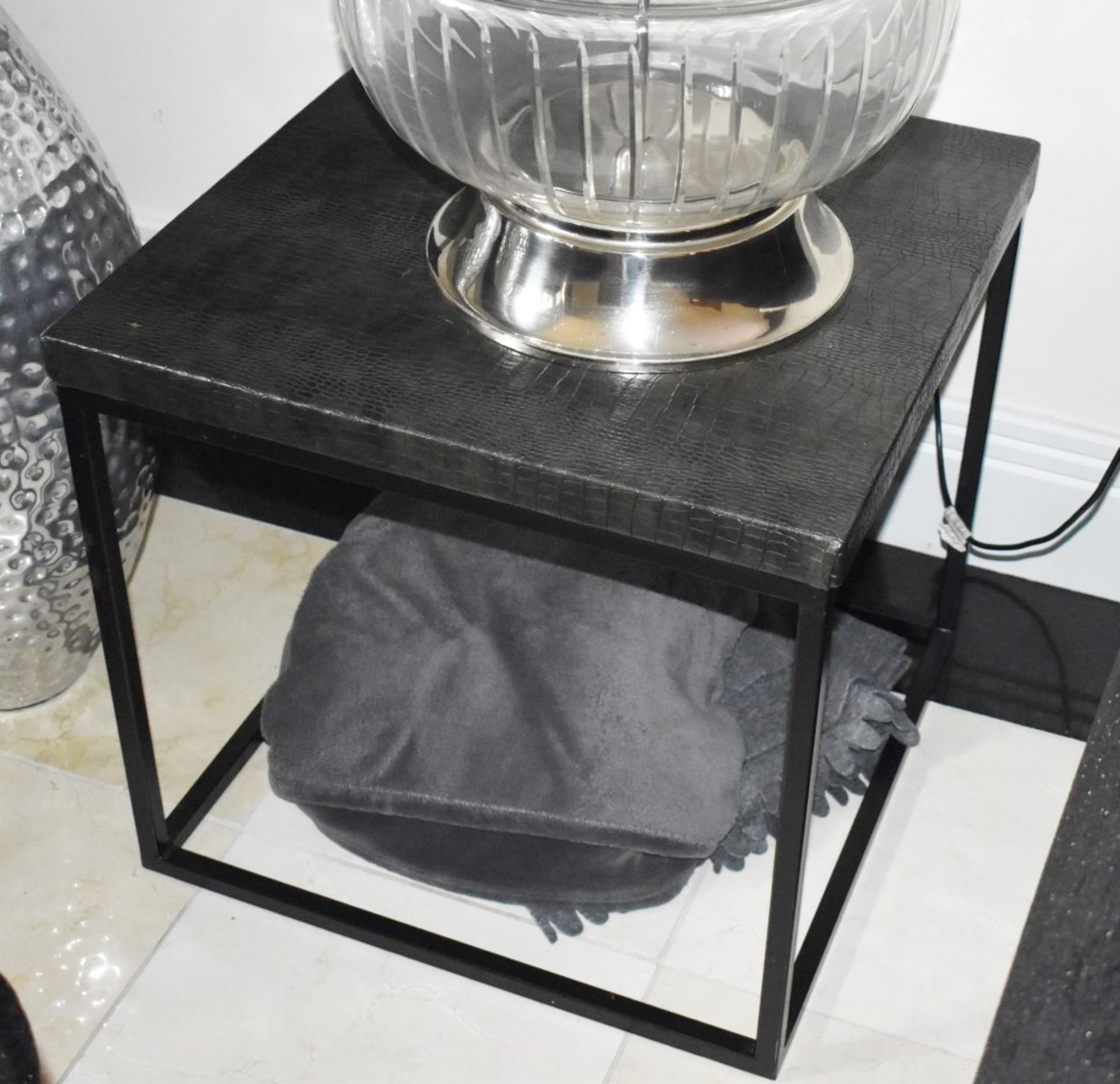 Pair of Designer Guadarte Lamp Tables With Faux Crocodile Skin Leather Finish - Size H56 x W60 x D60 - Image 2 of 4