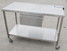 1 x Stainless Steel Commercial Prep Table With Drawer - Dimensions: H88 x W120 x D60cm - Very Recent