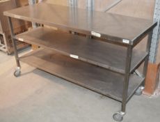 1 x Stainless Steel Commercial Kitchen Prep Table With Undershelves On Castors - Dimensions: W160 x