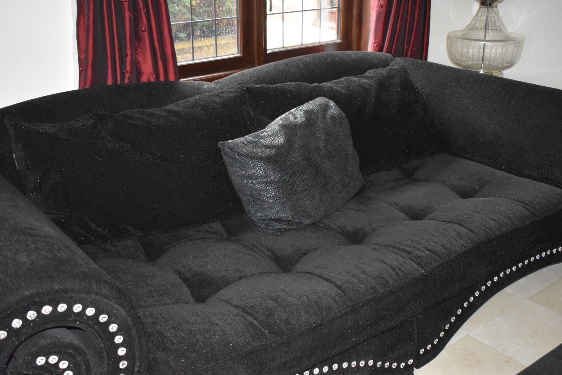 1 x Bretz Mammut Sofa Upholstered in Speckled Black Fabric - Features Large Scroll Arms, Faux - Image 8 of 13