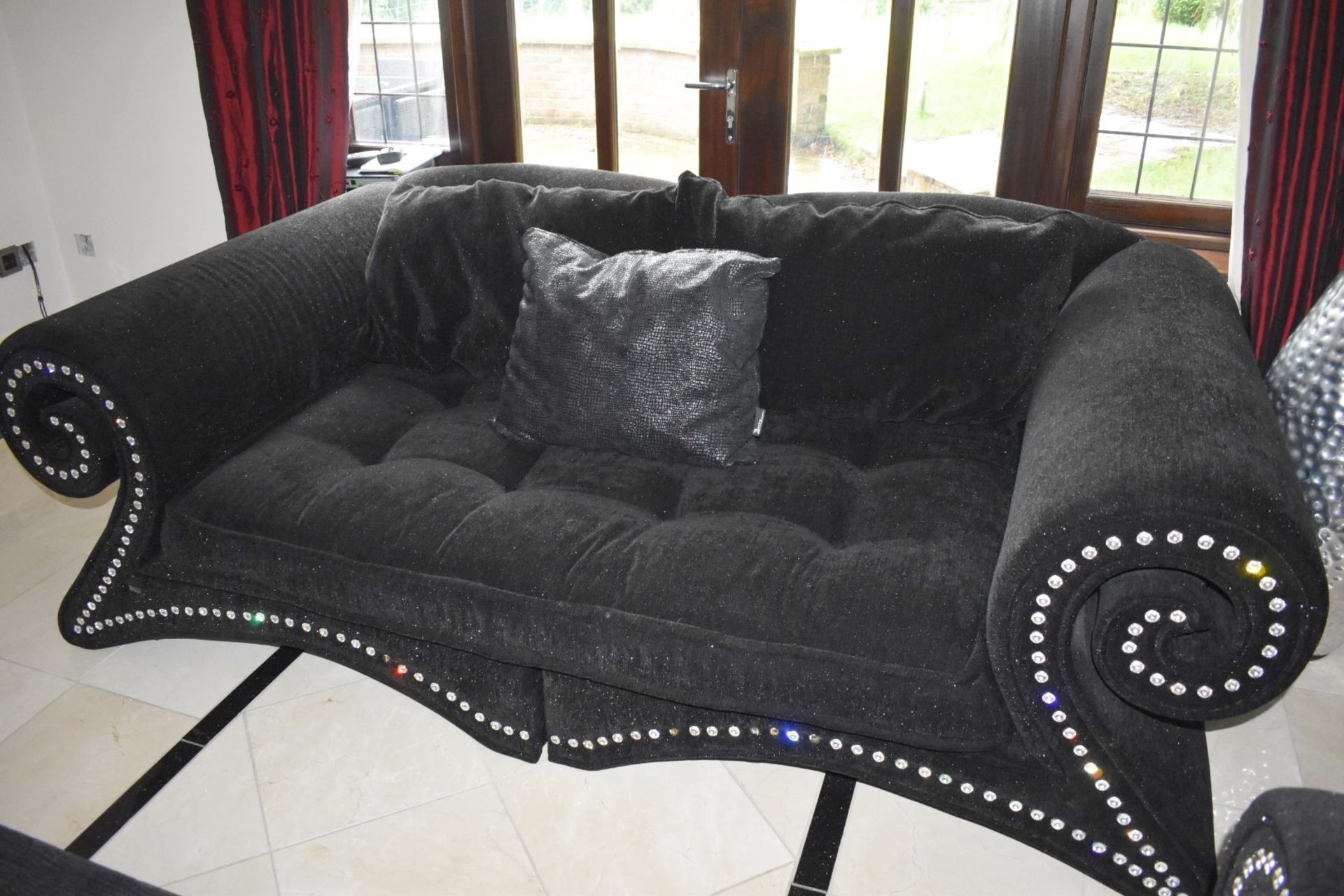 1 x Bretz Mammut Sofa Upholstered in Speckled Black Fabric - Features Large Scroll Arms, Faux - Image 3 of 12