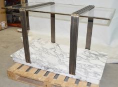1 x Art Deco-Style Glass Topped Retail Shop Display Table With A Bronzed Frame And Marble Base -