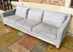 1 x Outdoor Garden Rattan Sofa With Cushions and Hardwood Base - Size H60 x W240 x D90 cms - CL546 -