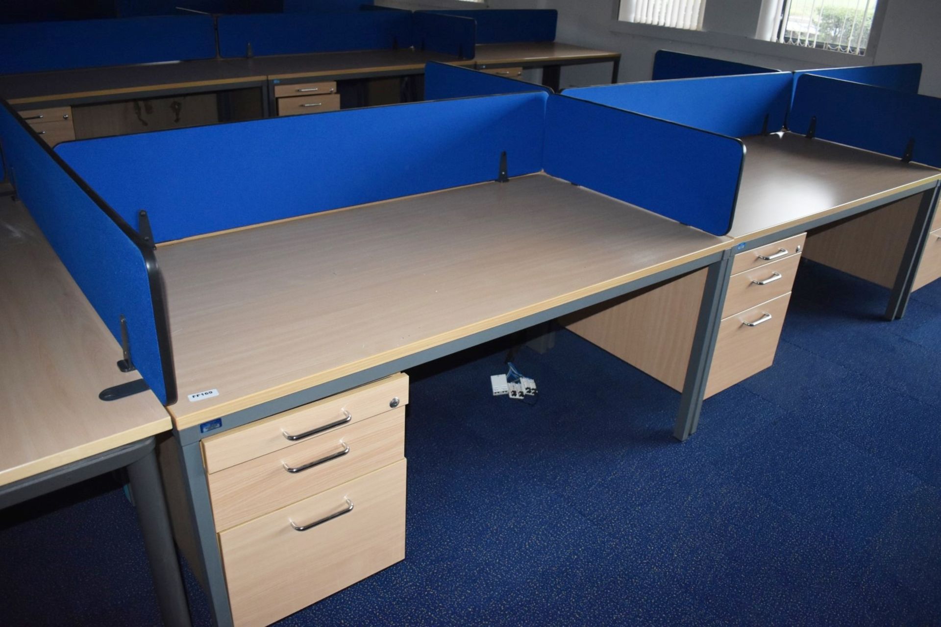 7 x Beech Office Desks With Integrated Drawer Pedestals and Privacy Partitions - Size of Each Desk - Image 3 of 10