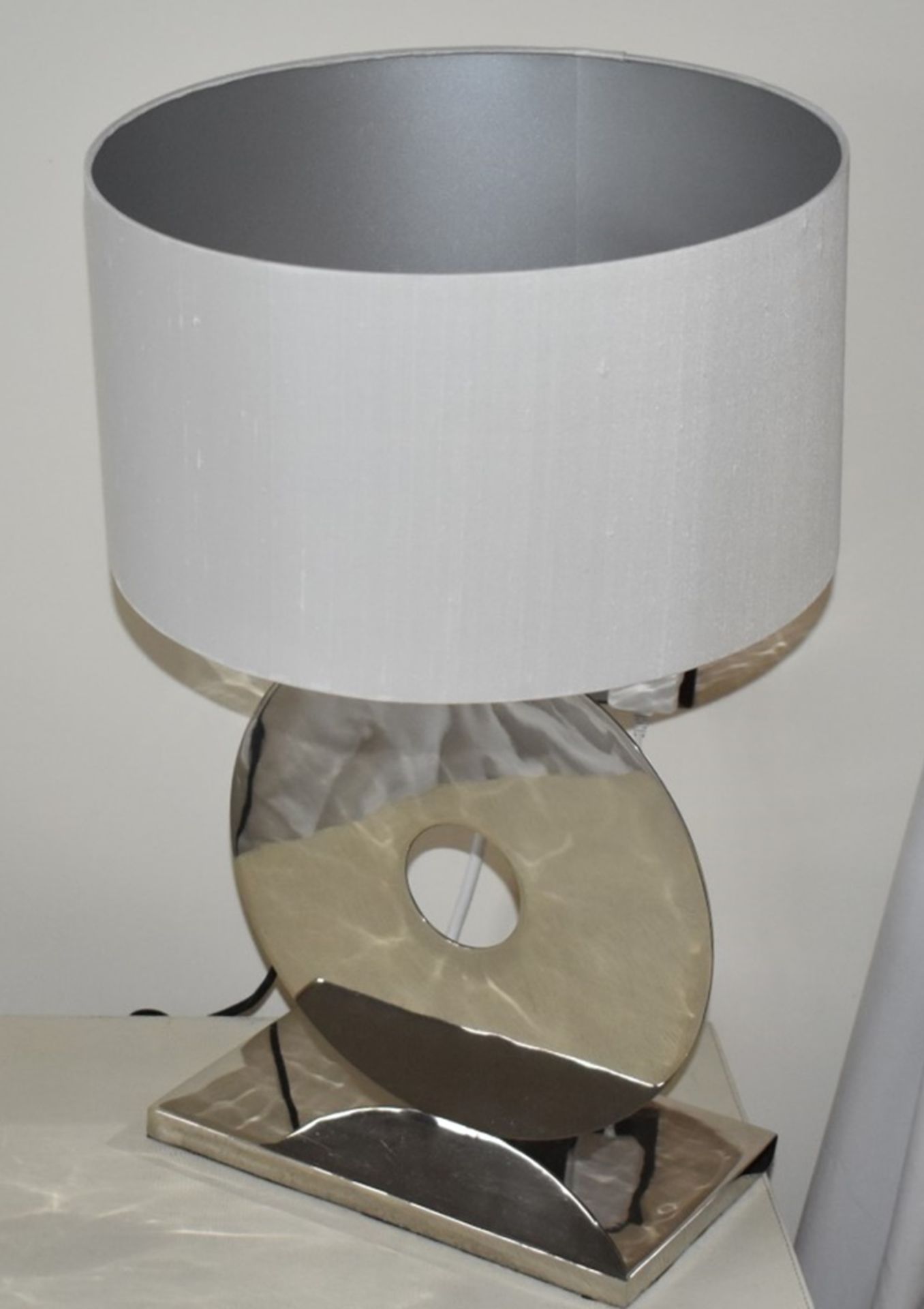 Pair of Table Lamps With Thin Chrome Base and White Shades - Height 55 cms - CL546 - Location: Hale,