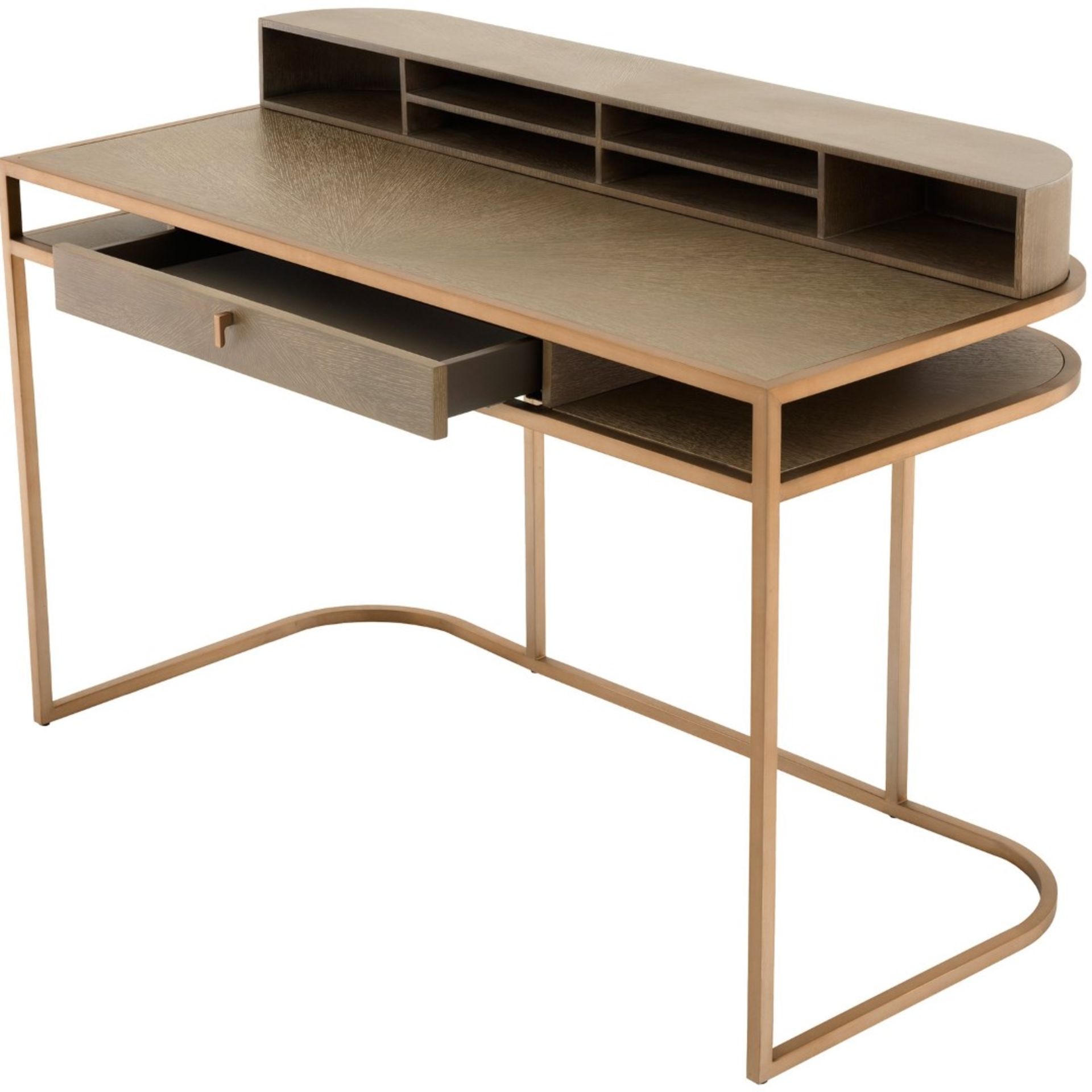 1 x EICHHOLTZ 'Highland' Designer Desk With Washed Oak And Brushed Brass Finishes - Ex-Display - - Image 3 of 12