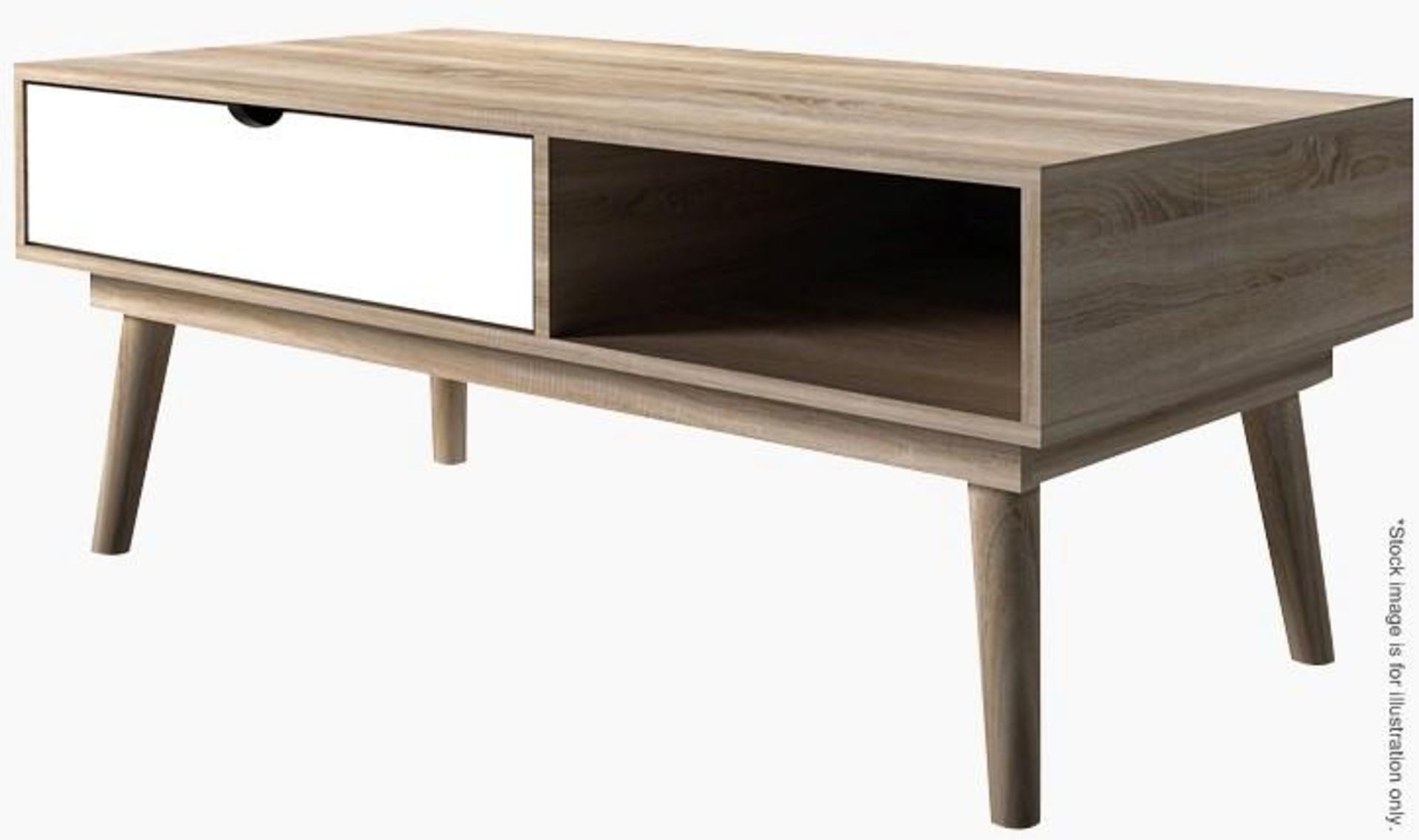 1 Retro Scandinavian-Style Coffee Table With Drawer - Dimensions: L 120cm x W 60cm x H 49.6cm - Bran - Image 2 of 3