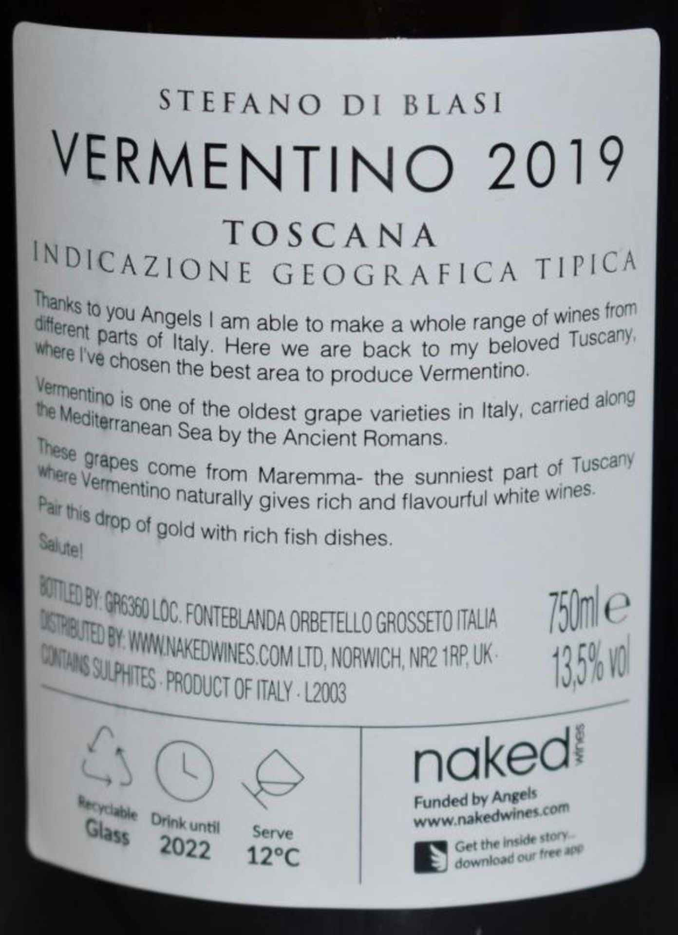 12 x Bottles of Stefano Di Blasi 2019 Vermentino Toscana 13.5% Wine - 750ml Bottles - Drink Until 20 - Image 2 of 6