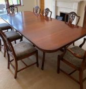 1 x Regency Style Mahogany Twin Pedestal Extending Dining Table With Twelve Hepplewhite Style Shield