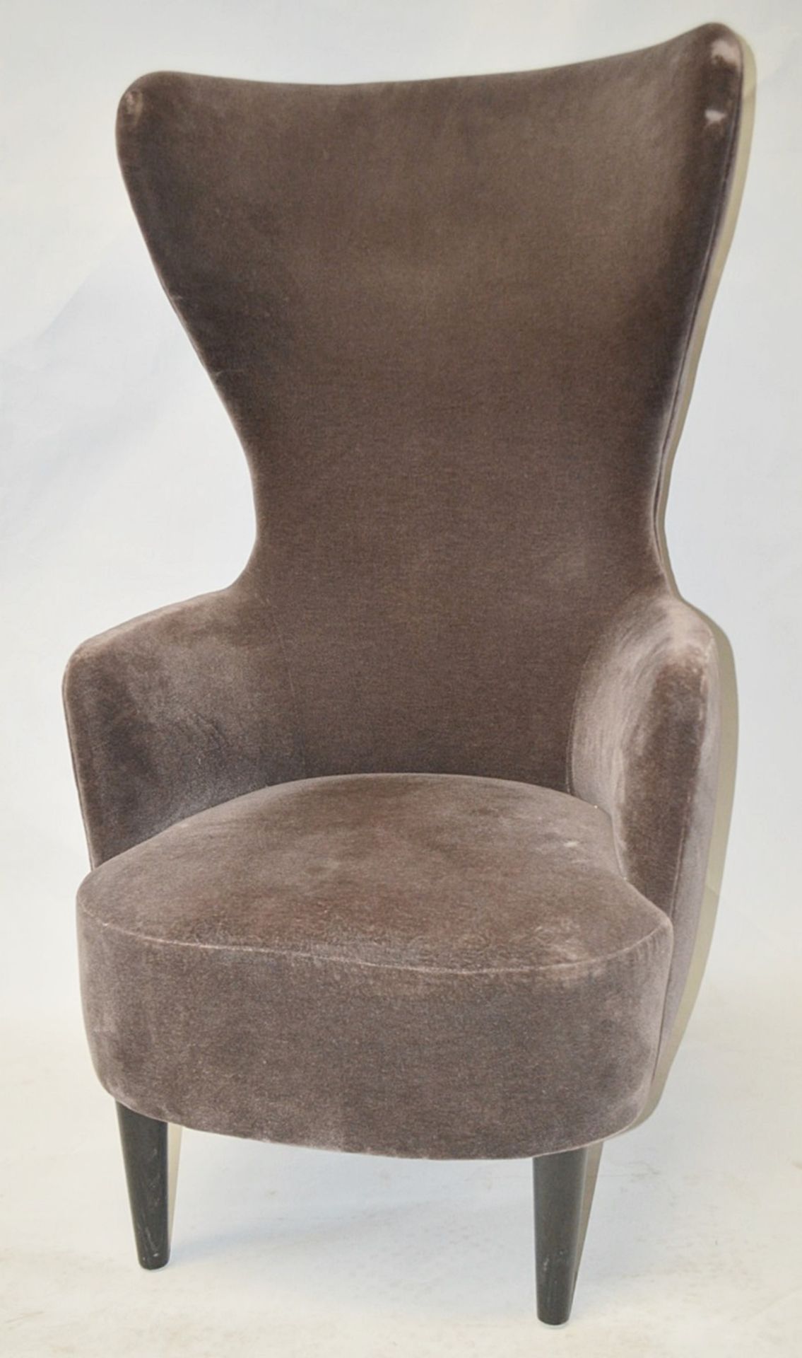 1 x TOM DIXON Designer Handcrafted Wing-Back Chair In A Light Brown Velvet With Black Solid Oak Legs - Image 2 of 9