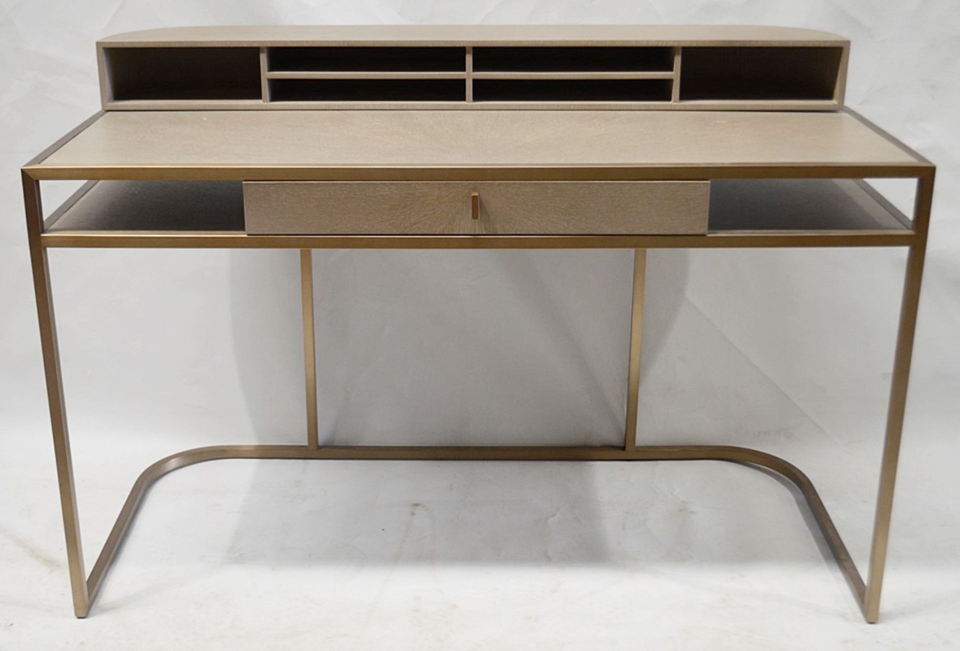 1 x EICHHOLTZ 'Highland' Designer Desk With Washed Oak And Brushed Brass Finishes - Ex-Display - - Image 8 of 12