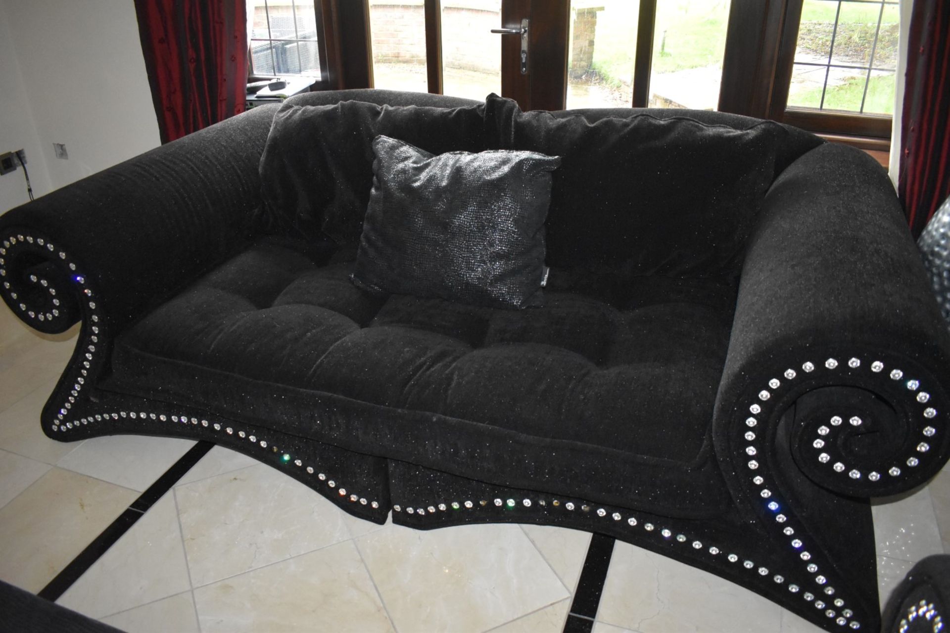 1 x Bretz Mammut Sofa Upholstered in Speckled Black Fabric - Features Large Scroll Arms, Faux - Image 5 of 12