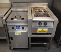 1 x Cookstation With Valentine Twin Tank Electric Fryer and Falcon Two Burner Gas Range - Ideal