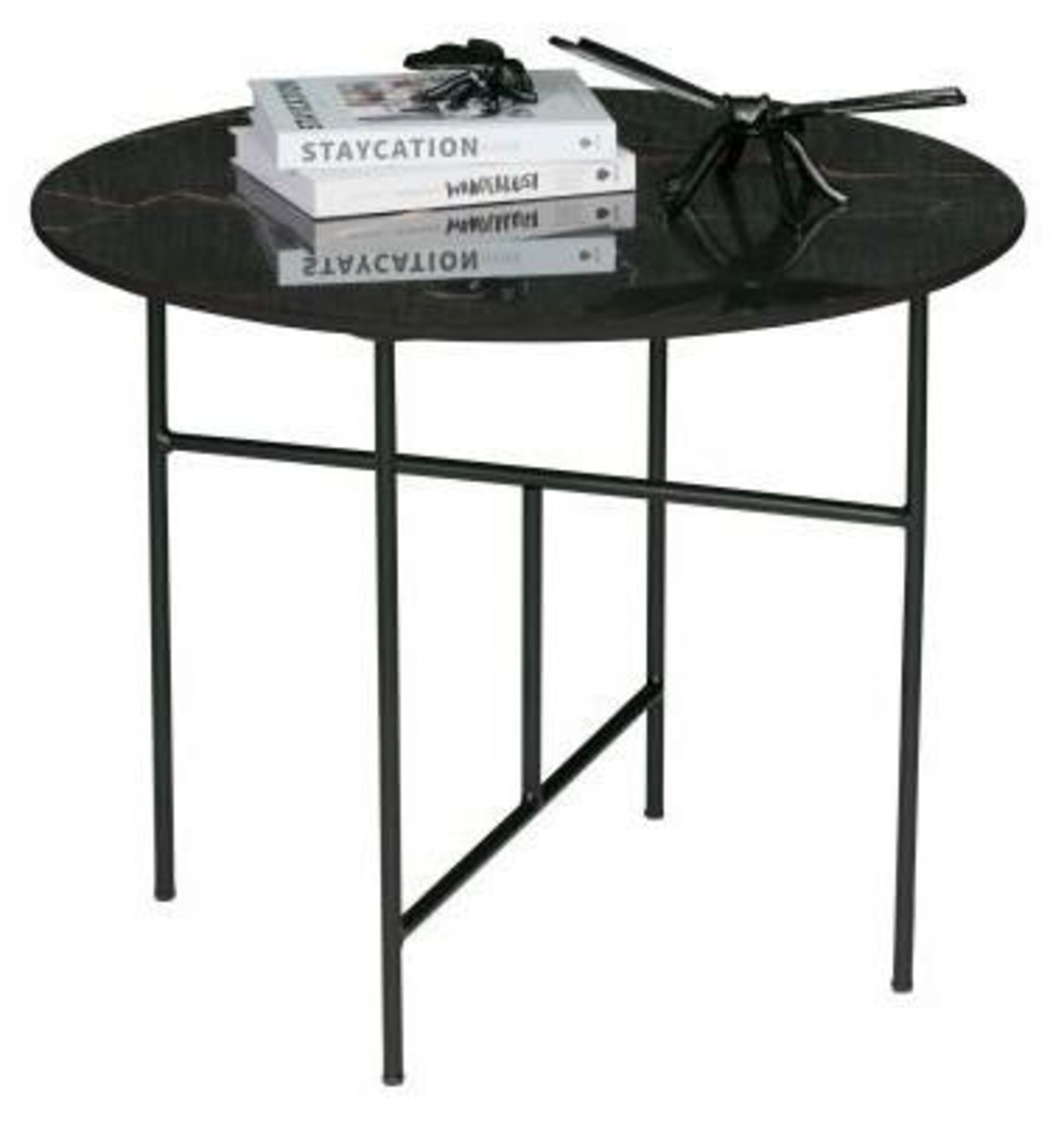 1 x VIDA Modern Round Coffee Table Featuring A Black Marbled Porcelain Tabletop - Produced By WOOOD - Image 4 of 4