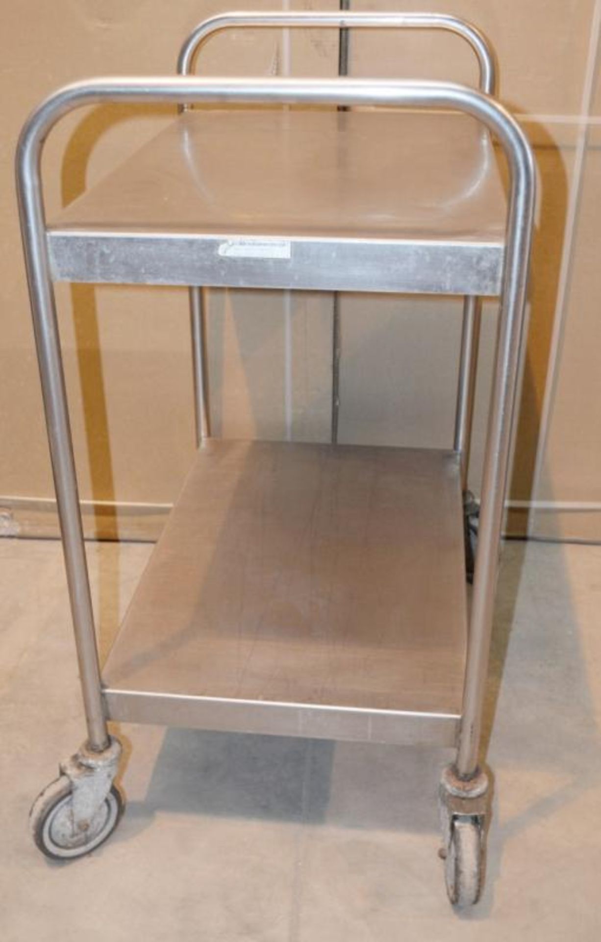 1 x Stainless Steel Commercial Kitchen 2-Teir Trolley On Castors - Dimensions: W74 x D48 x H95cm - V - Image 3 of 4