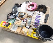 1 x Assorted Hardware Pallet - Includes Buckets, Bundles of Rope, Reinforced Hoses, Wheels, Water