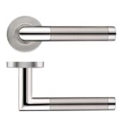 1 x Pair of Zoo Mitred Dual Finish Internal Door Handle Lever Set on Round Rose - Satin and Polished