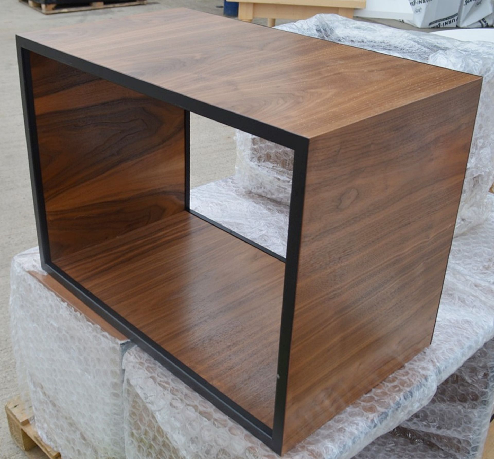 1 x Cube Shaped Table With A Wood Finish And Black Metal Frame - Dimensions: H50xW70xD40cm - Image 2 of 5