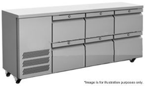 1 x WILLIAMS Commercial 6-Drawer Refrigerated Prep Counter In Stainless Steel - Dimensions: H86 x