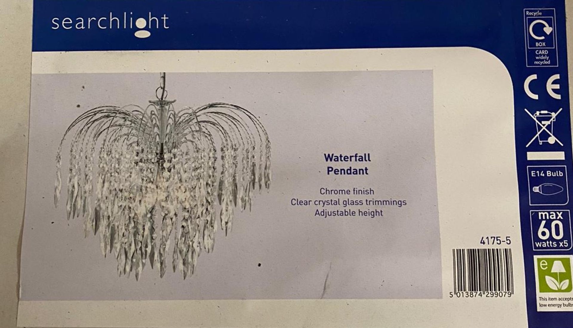 1 x Searchlight Waterfall Pendant in chrome - Ref: 4175-5 - New and Boxed - RRP: £500.00