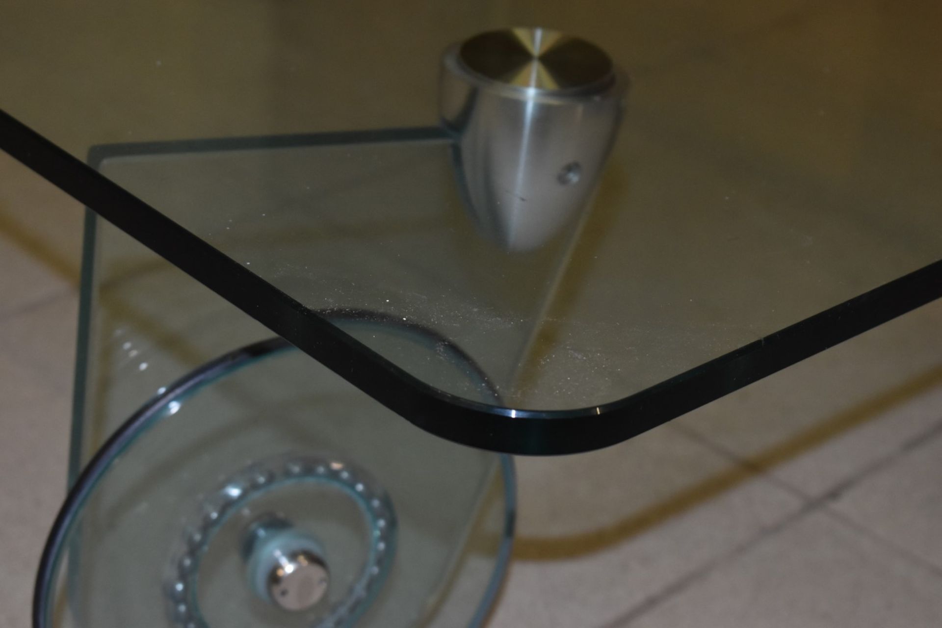 1 x Glass Coffee Table With 2cm Thick Top and Wheel Design Legs - Dimensions: H30 x W125 x D85 cms - - Image 3 of 3