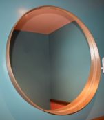 1 x Contemporary Wall Mirror - Circular Design With Walnut Surround - 80cm Diameter - Ref: RB151 -