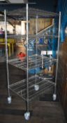 1 x Commercial Kitchen Wire Shelf Unit on Castors - Size: H180 x W80 x D60 cms - Ref: RB155 -