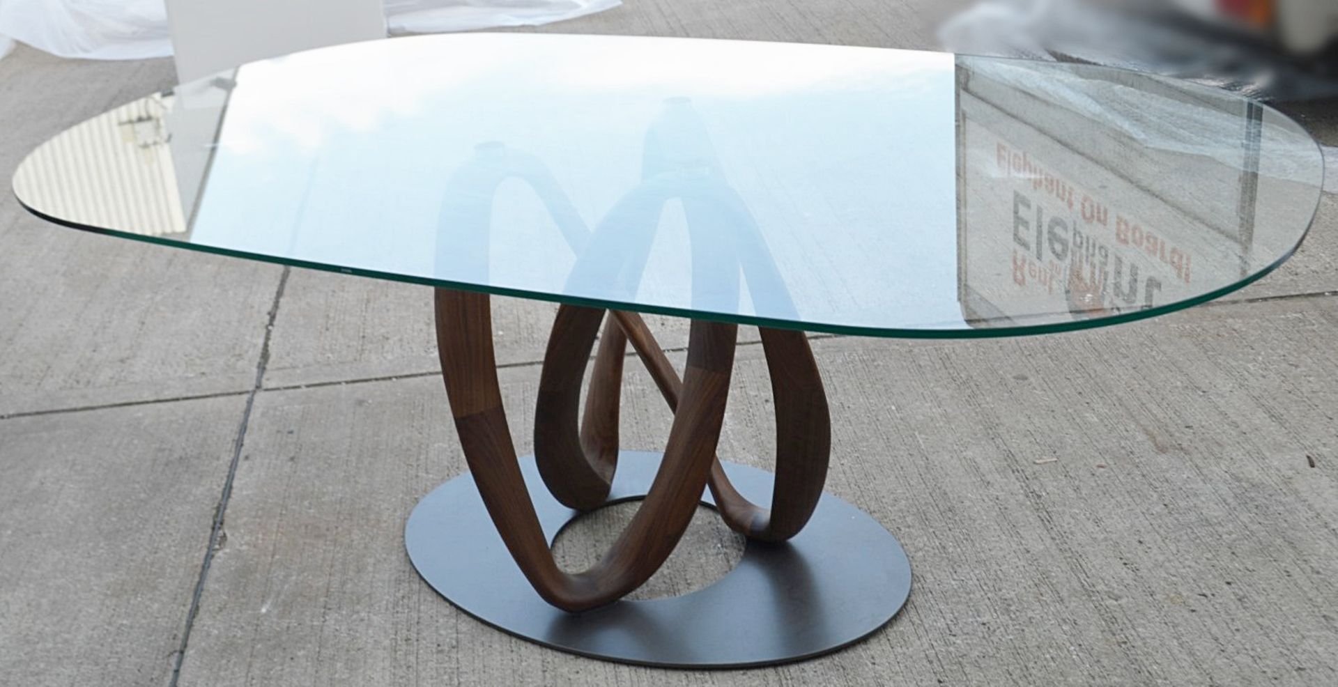 1 x PORADA 'Infinity' 2-Metre Designer Dining Table With Elliptical Glass And Canaletta Walnut Base - Image 3 of 8