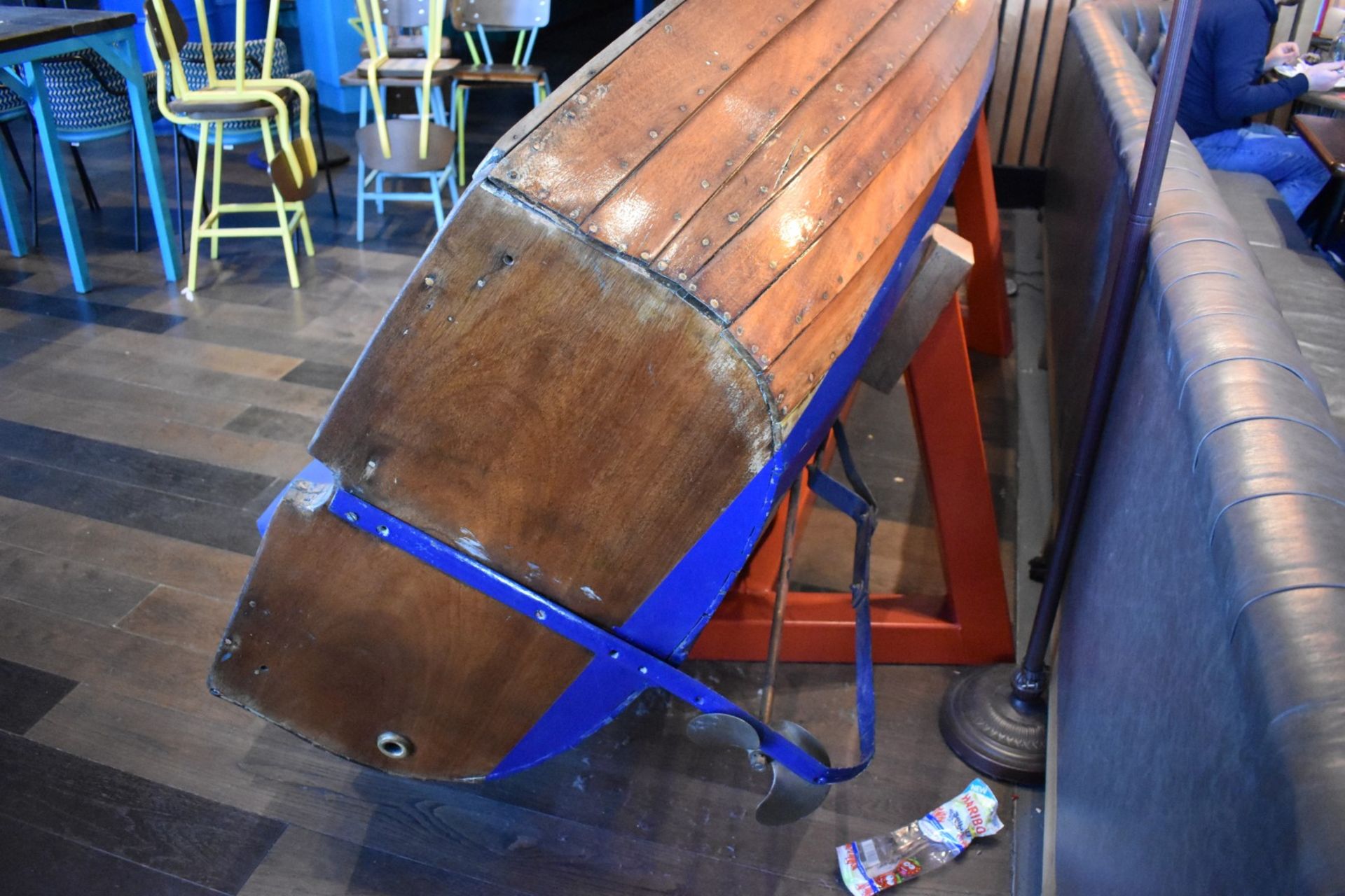1 x Vintage Wooden Boat Repurposed Into Bespoke Seating Bench - Includes Heavy Duty Metal Frame - - Image 2 of 7