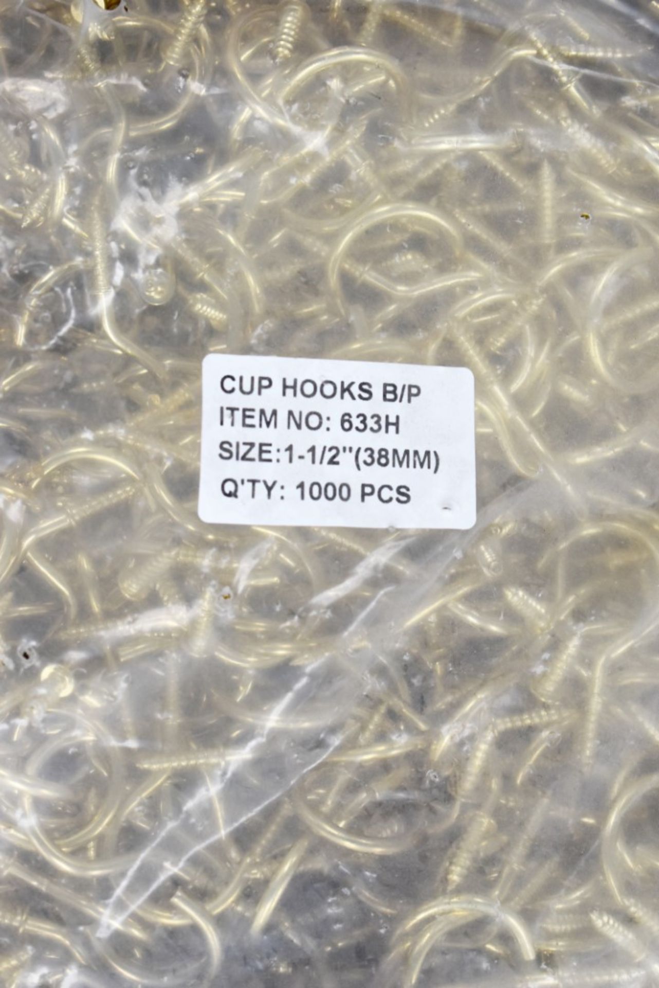 1,000 x Brass Plated Cup Screw Hooks - Product Code 633H - Size 1-1/2" 38mm - Supplied in 1 Bag of - Image 2 of 3