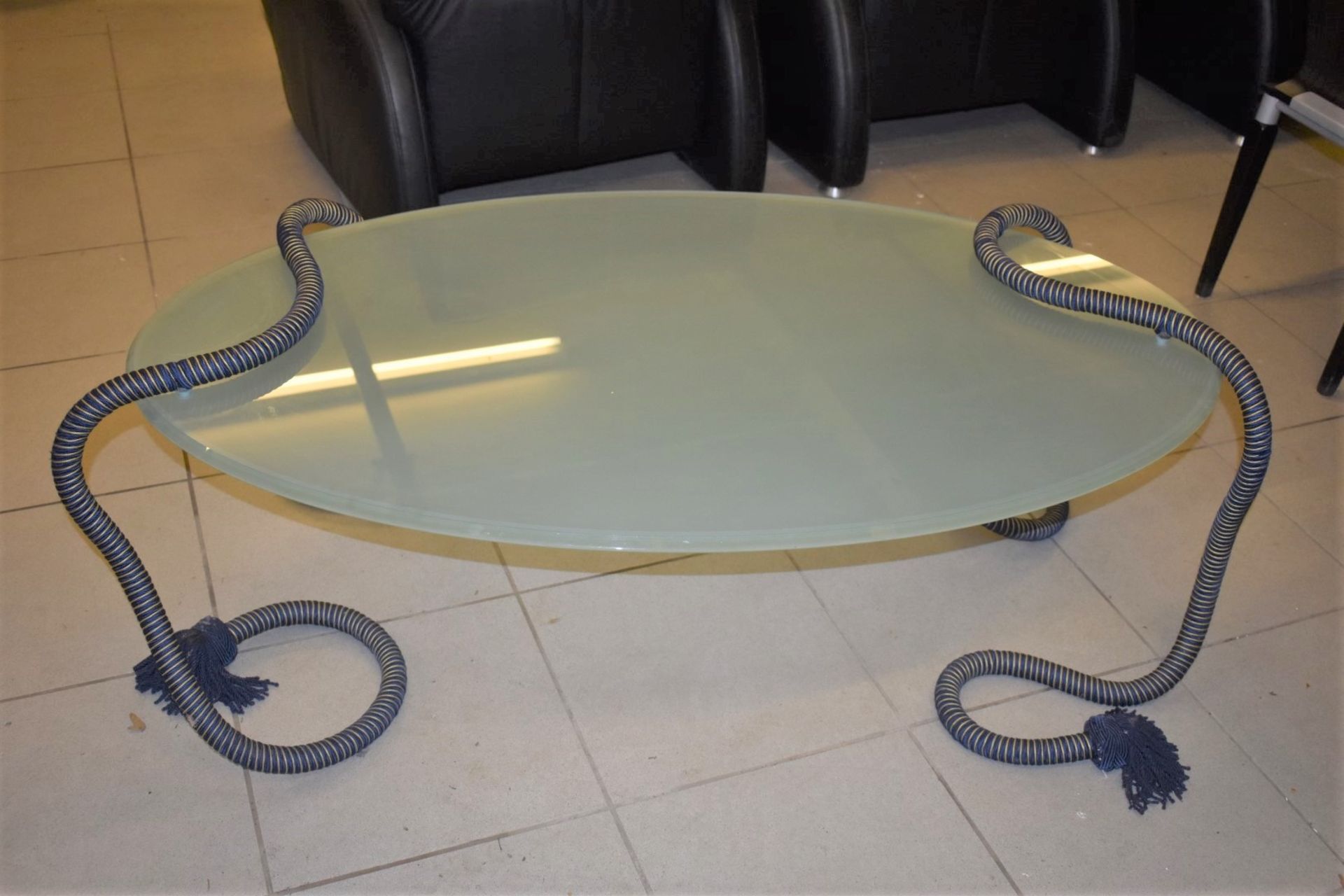 1 x Smoked Glass Coffee Table - Elevated Design With Rope Legs - To Be Removed From an Exclusive - Image 2 of 5