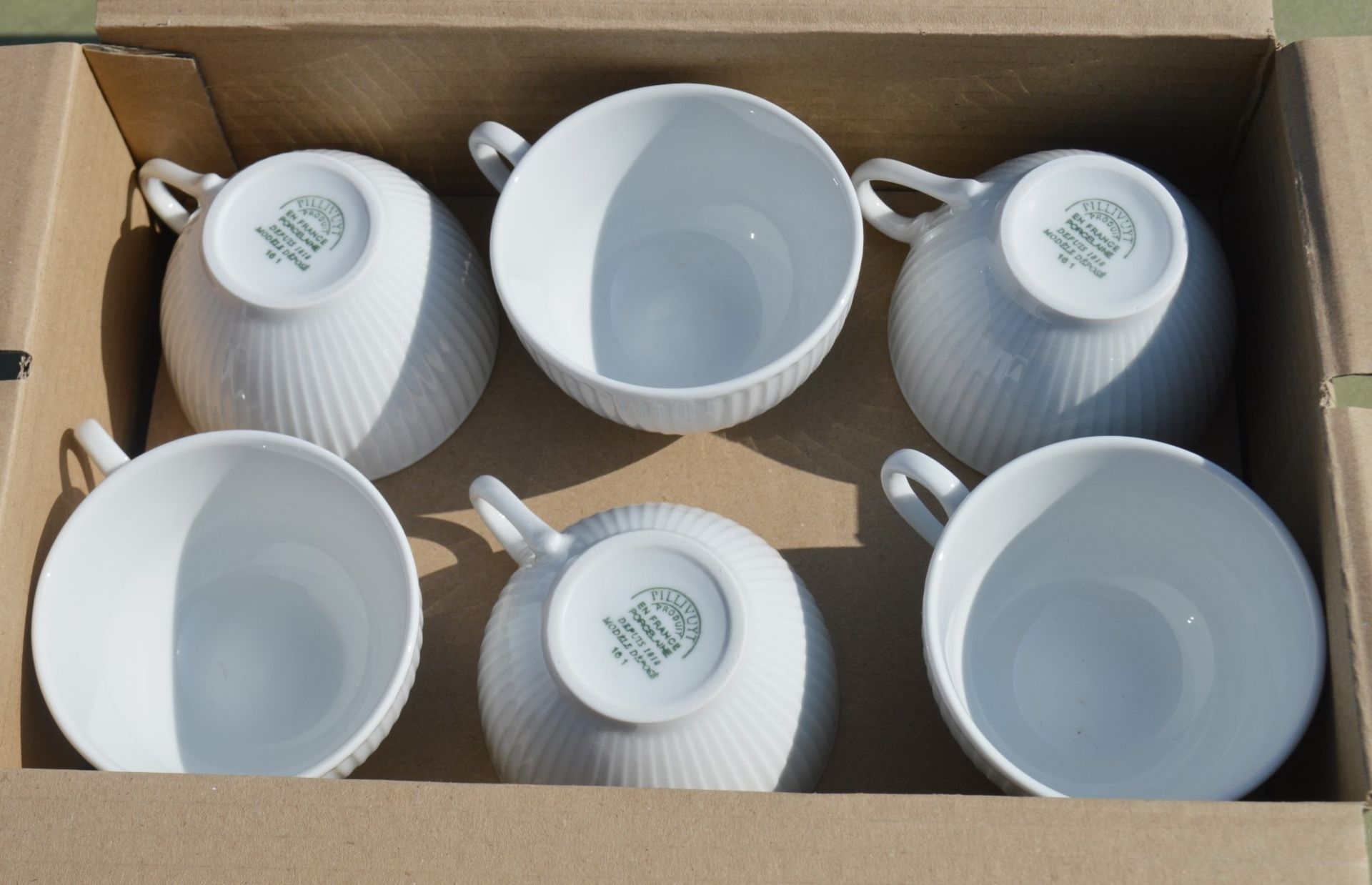 12 x PILLIVUYT 'Plisse' Commercial Porcelain Tea Cups And Saucer Sets - Made In France - Recently - Image 8 of 12